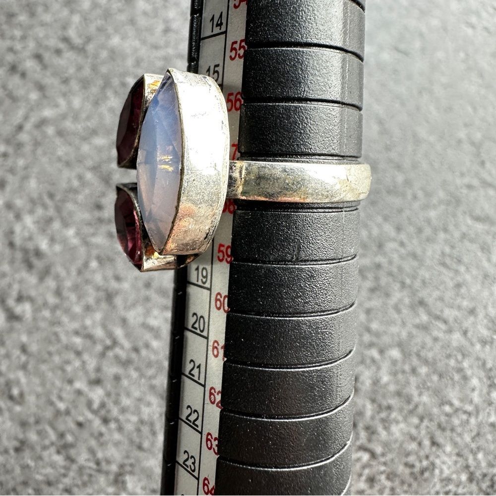 NEW Elegant Opalite Pink Tourmaline Marquise Gemstone Silver Statement Ring Sz 8 - Picture 7 of 12